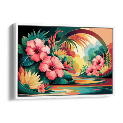 Honolulu Hawaiian Floral Design Side - White Canvas Wall Art