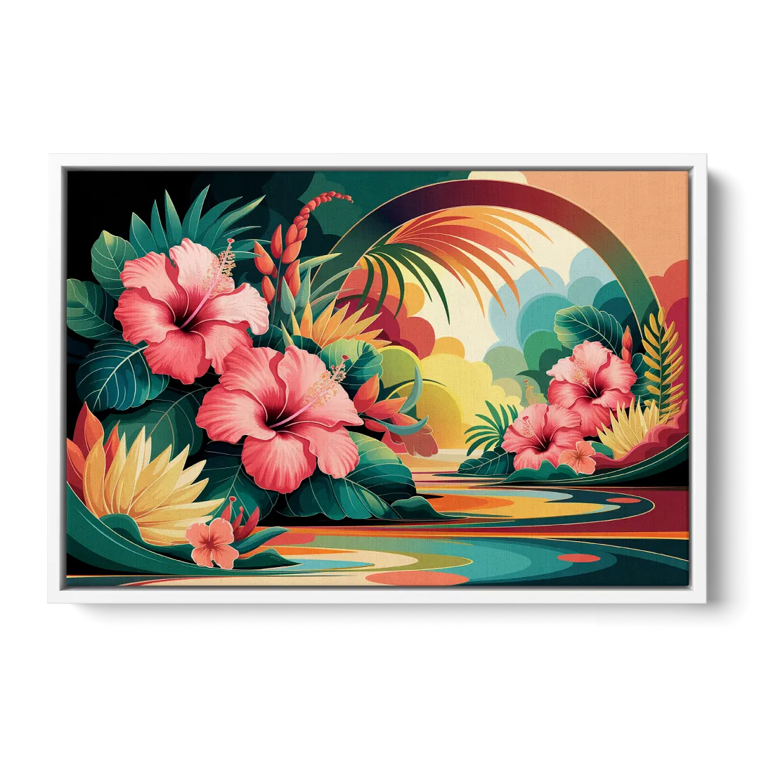 Honolulu Hawaiian Floral Design Front - White Canvas Wall Art