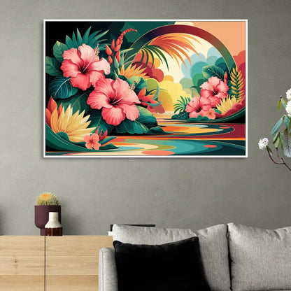 Honolulu Hawaiian Floral Design Living Room - White Canvas Wall Art