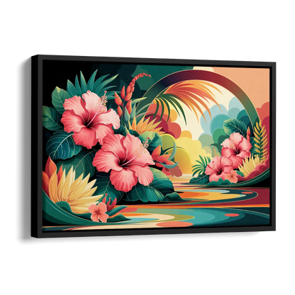 Honolulu Hawaiian Floral Design Side - Black Canvas Wall Art