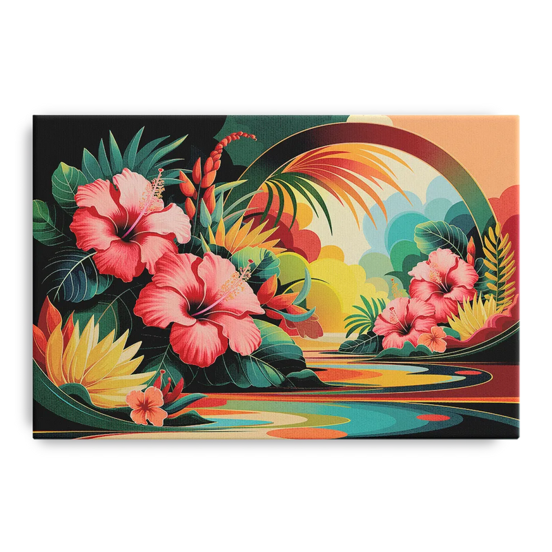Honolulu Hawaiian Floral Design Front - Canvas Wall Art