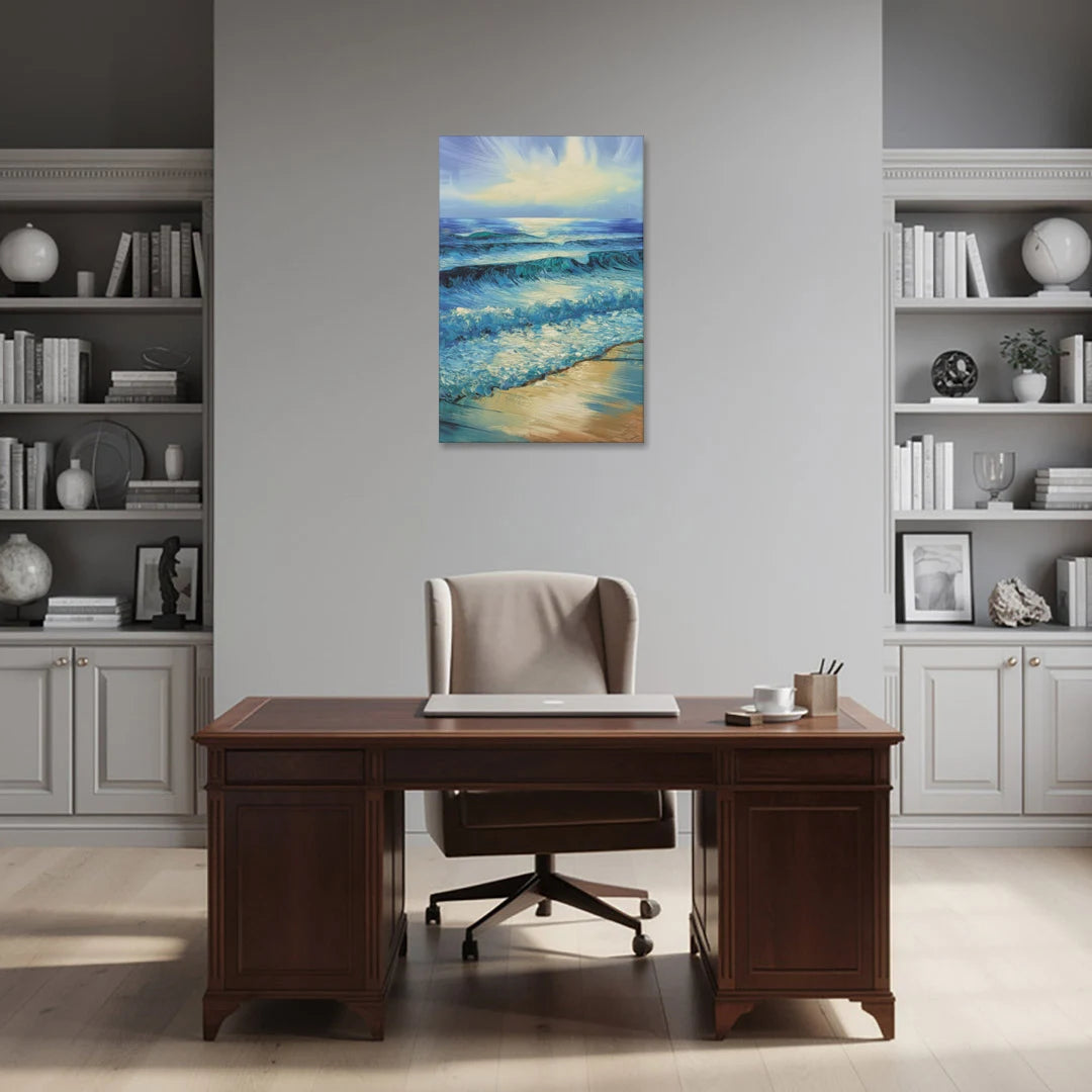 Honolulu Ocean Waves Scene - Canvas Wall Art - Office - 24x36