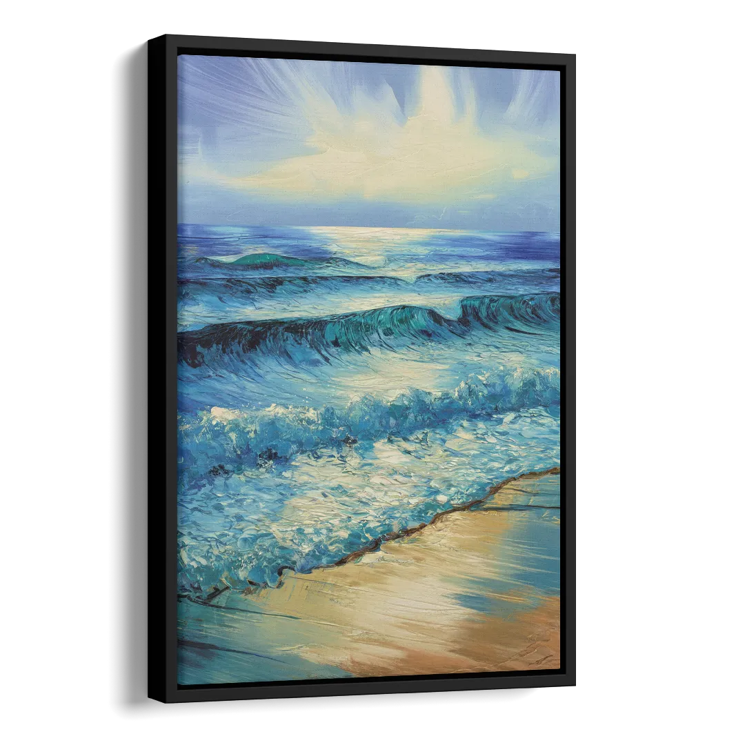 Honolulu Ocean Waves Scene Side - Black Canvas Wall Art