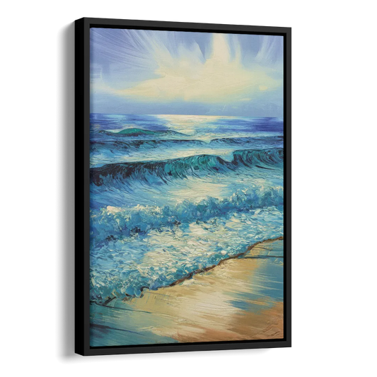 Honolulu Ocean Waves Scene Side - Black Canvas Wall Art