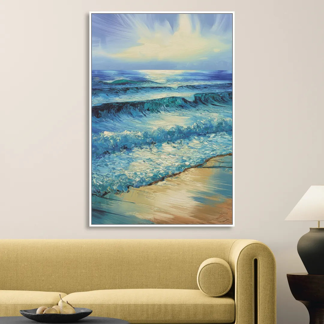 Honolulu Ocean Waves Scene Sitting Room - White Canvas Wall Art
