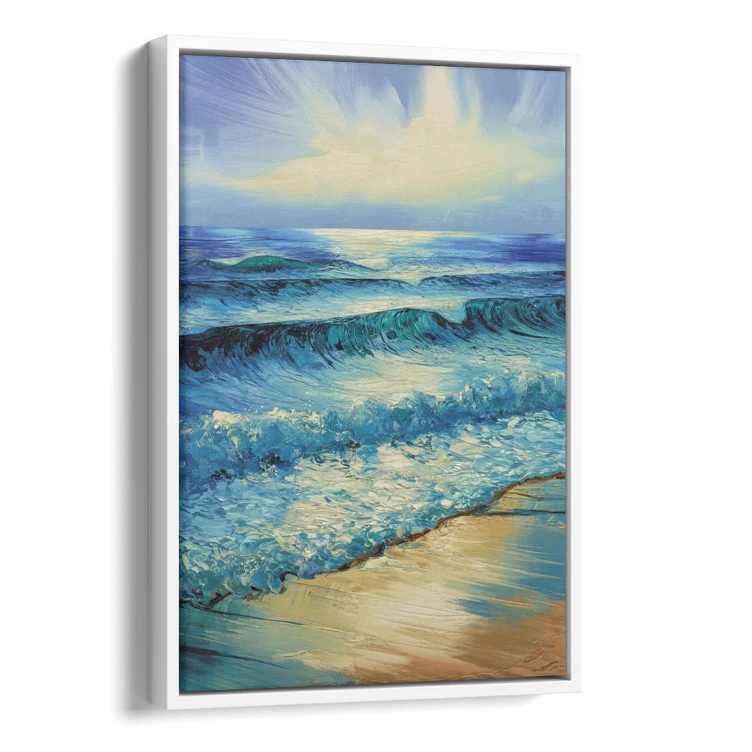 Honolulu Ocean Waves Scene Side - White Canvas Wall Art