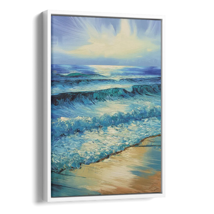 Honolulu Ocean Waves Scene Side - White Canvas Wall Art