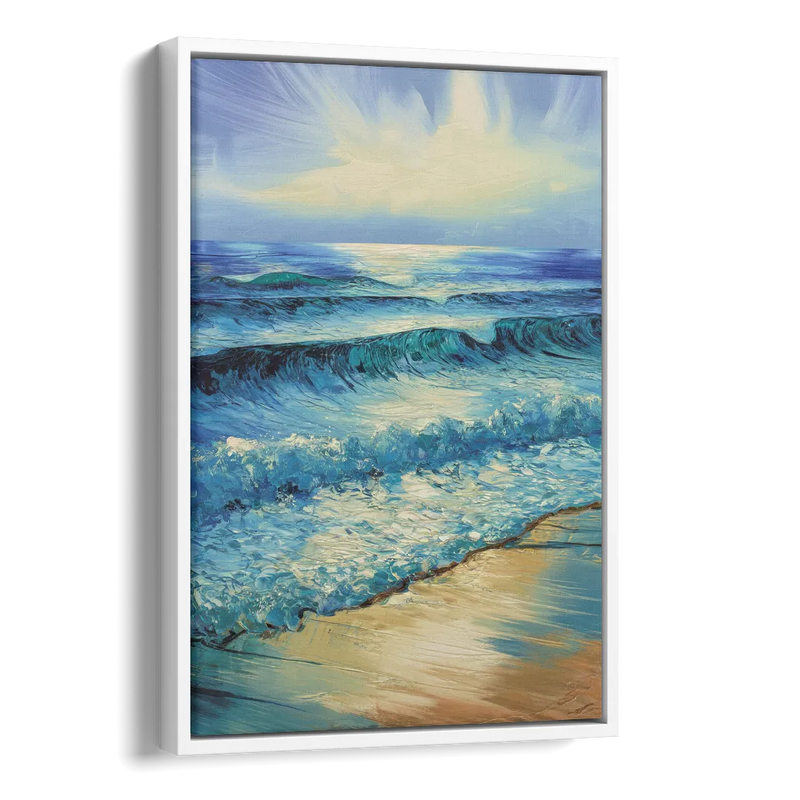 Honolulu Ocean Waves Scene Side - White Canvas Wall Art