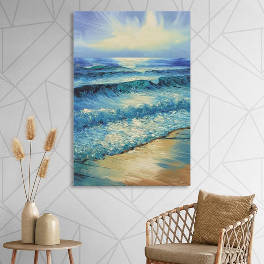 Honolulu Ocean Waves Scene Living Room - Canvas Wall Art