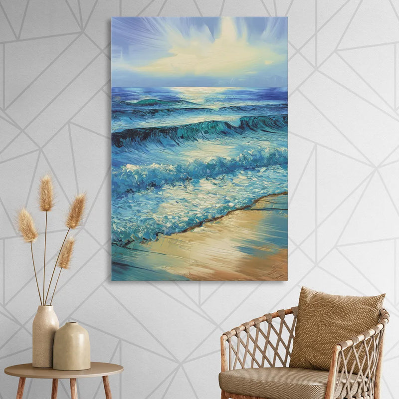 Honolulu Ocean Waves Scene Living Room - Canvas Wall Art