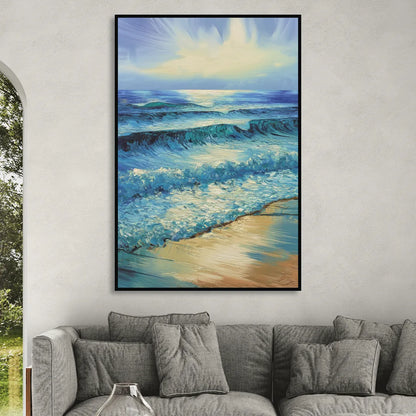 Honolulu Ocean Waves Scene Sitting Room - Black Canvas Wall Art