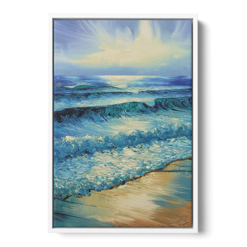 Honolulu Ocean Waves Scene Front - White Canvas Wall Art