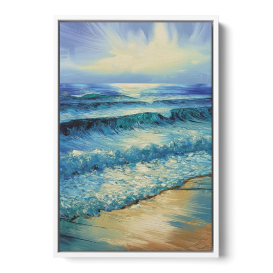 Honolulu Ocean Waves Scene - White Framed Canvas Wall Art - Front