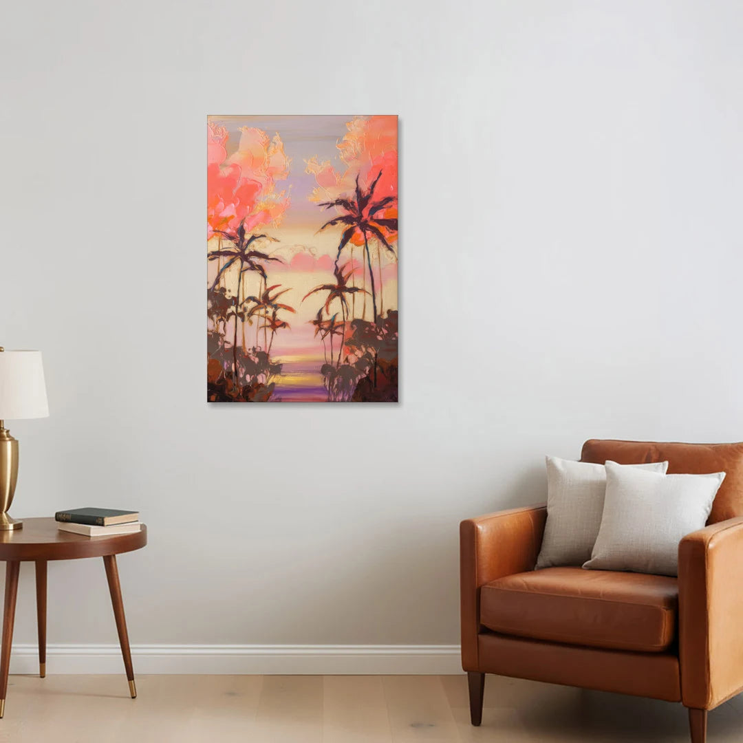 Honolulu Palm Trees Silhouette - Canvas Wall Art - Sofa - 24x36