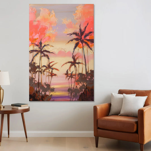 Honolulu Palm Trees Silhouette - Canvas Wall Art - Sofa - 40x60