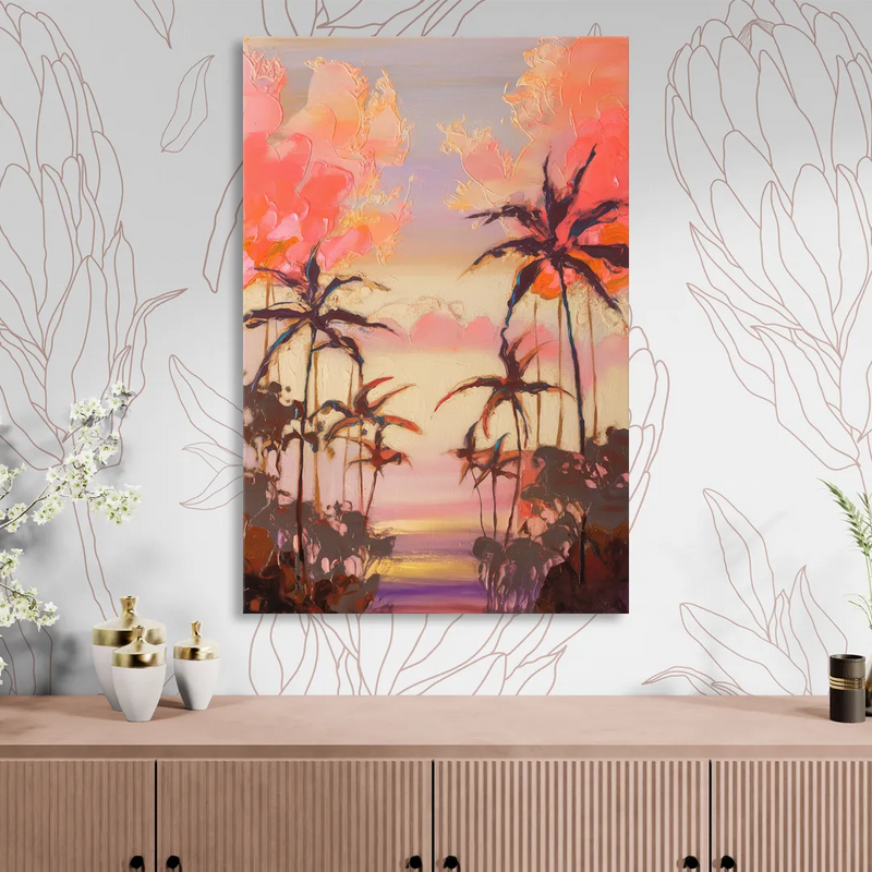 Honolulu Palm Trees Silhouette Sitting Room - Canvas Wall Art