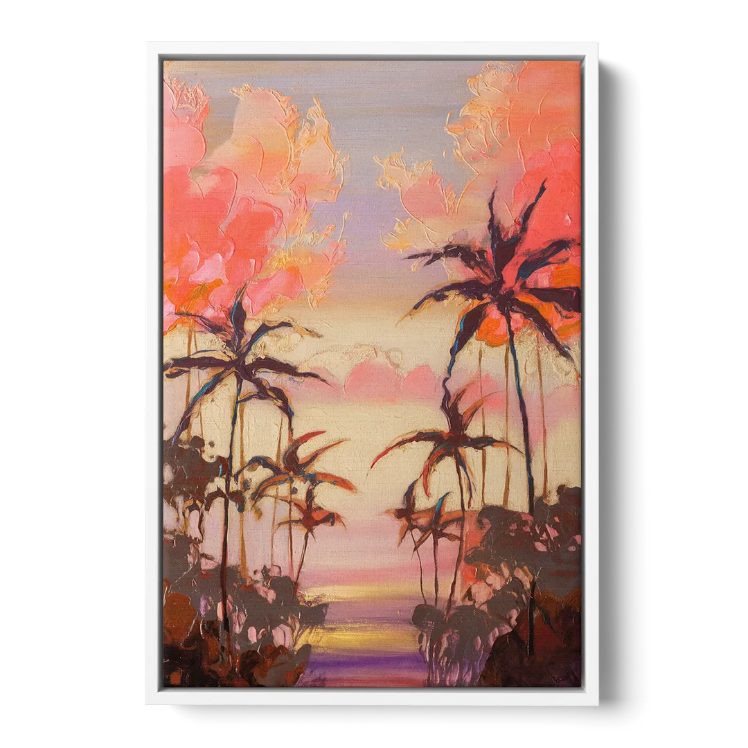 Honolulu Palm Trees Silhouette Front - White Canvas Wall Art