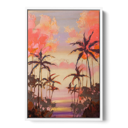 Honolulu Palm Trees Silhouette Front - White Canvas Wall Art