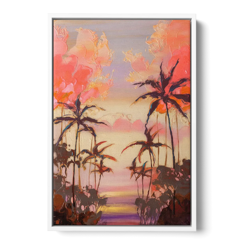 Honolulu Palm Trees Silhouette Front - White Canvas Wall Art
