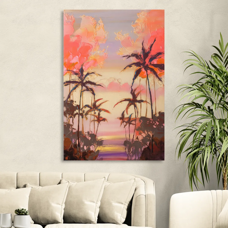 Honolulu Palm Trees Silhouette Living Room - Canvas Wall Art