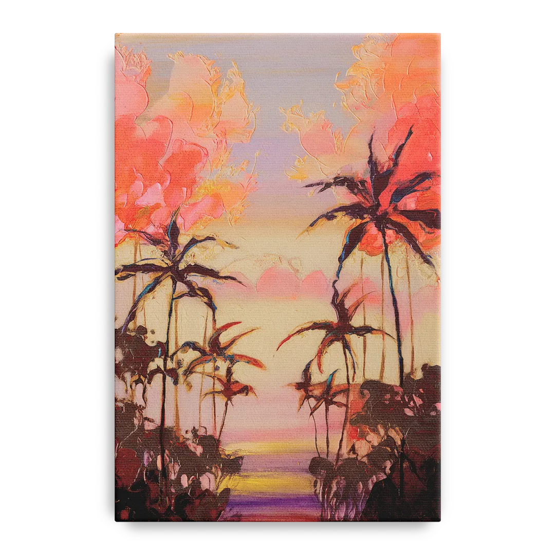 Honolulu Palm Trees Silhouette Front - Canvas Wall Art