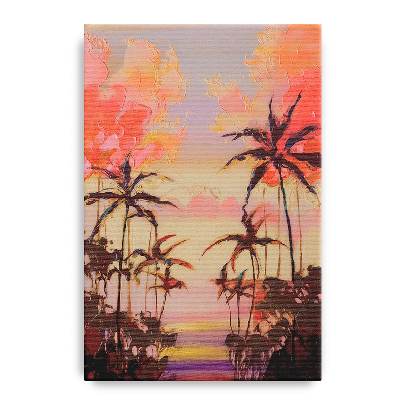 Honolulu Palm Trees Silhouette Front - Canvas Wall Art