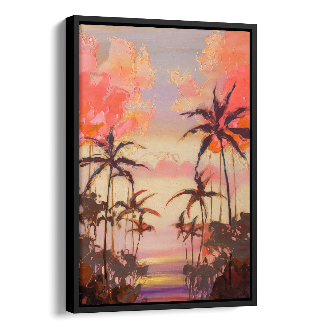 Honolulu Palm Trees Silhouette Side - Black Canvas Wall Art
