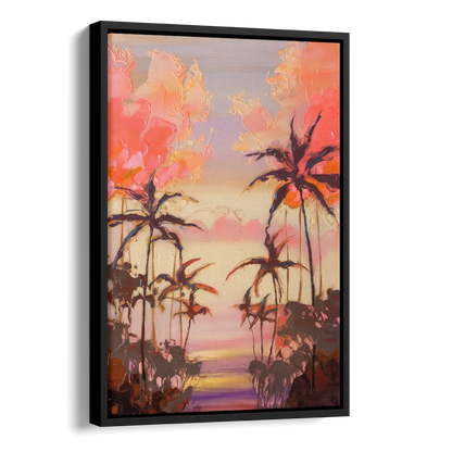 Honolulu Palm Trees Silhouette Side - Black Canvas Wall Art
