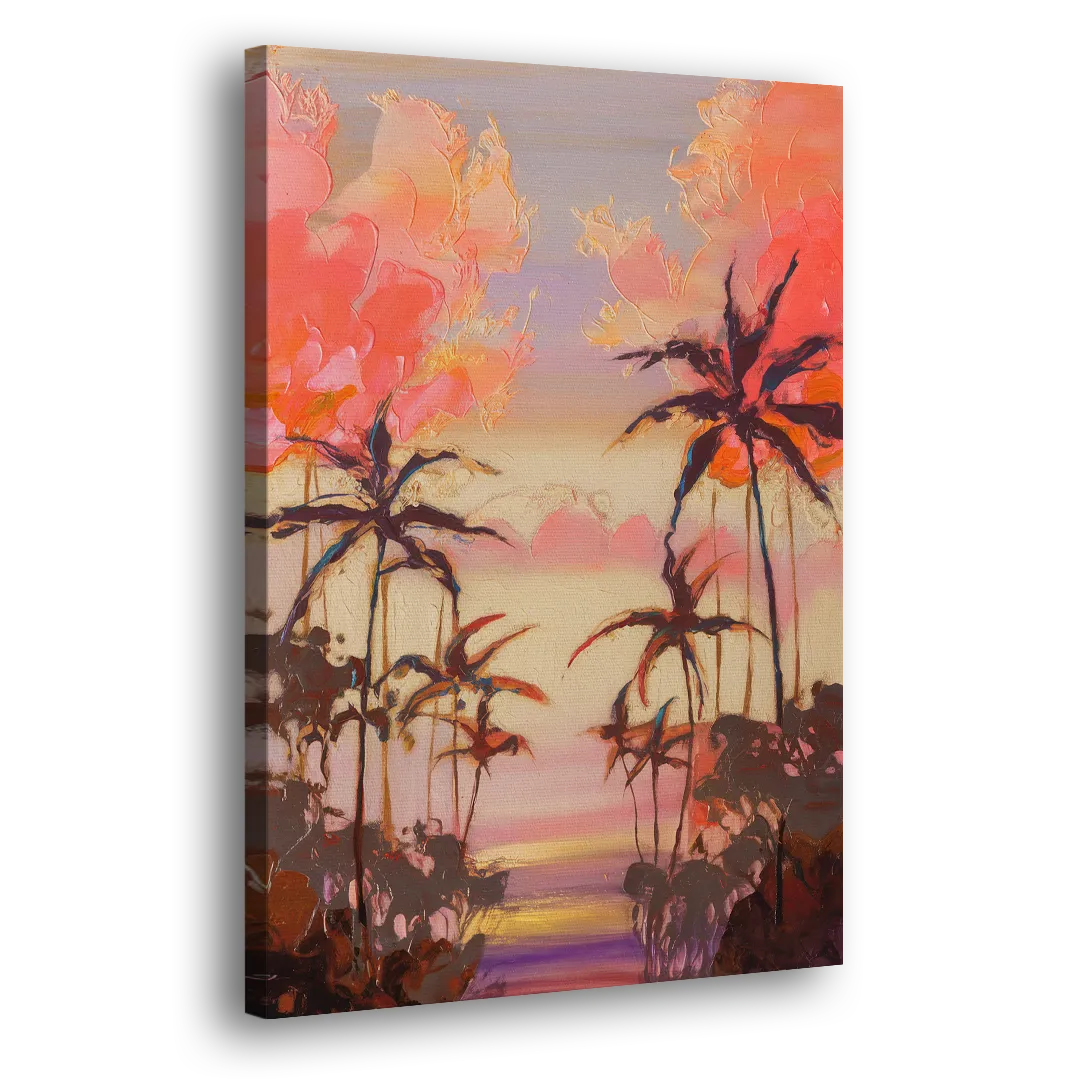 Honolulu Palm Trees Silhouette Side - Canvas Wall Art