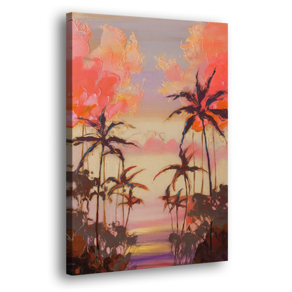 Honolulu Palm Trees Silhouette Side - Canvas Wall Art
