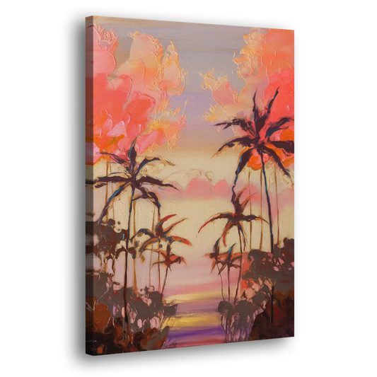 Honolulu Palm Trees Silhouette Side - Canvas Wall Art