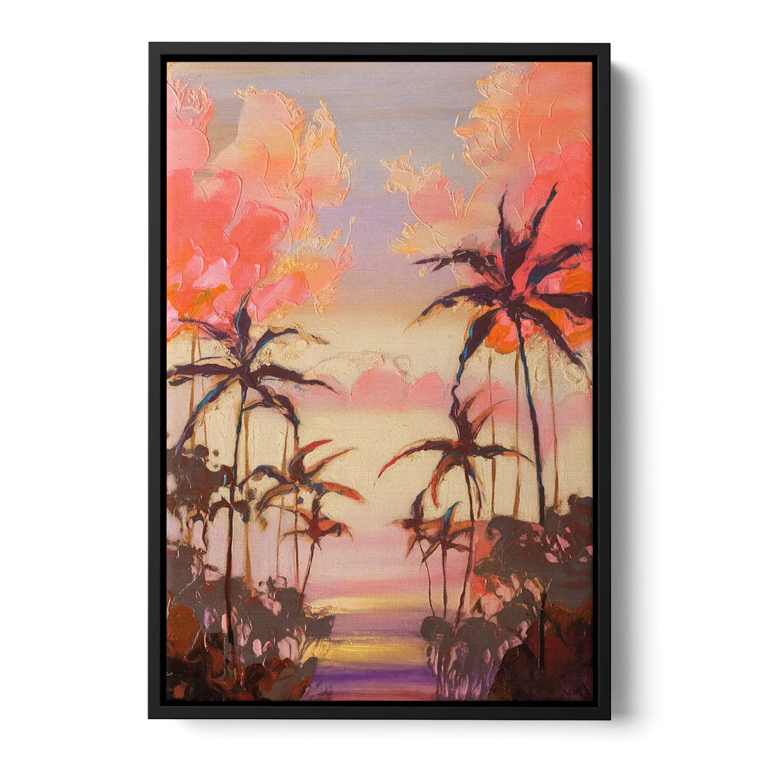 Honolulu Palm Trees Silhouette Front - Black Canvas Wall Art