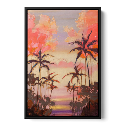 Honolulu Palm Trees Silhouette Front - Black Canvas Wall Art