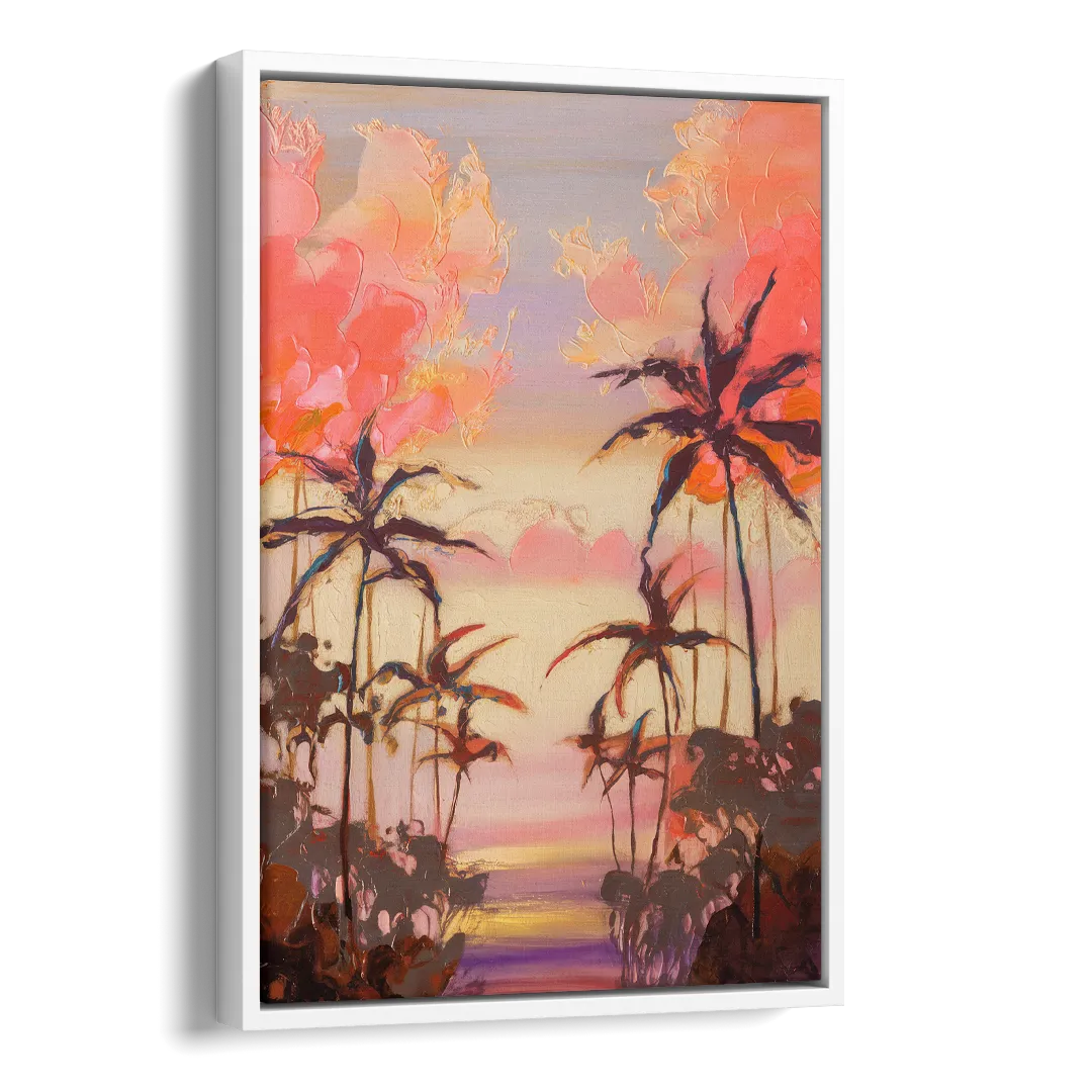 Honolulu Palm Trees Silhouette Side - White Canvas Wall Art