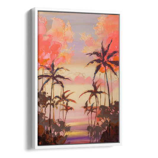 Honolulu Palm Trees Silhouette Side - White Canvas Wall Art