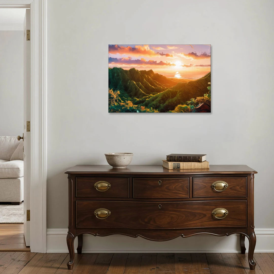 Honolulu Sunset Over Mountains - Canvas Wall Art - Coffee Table - 36x24