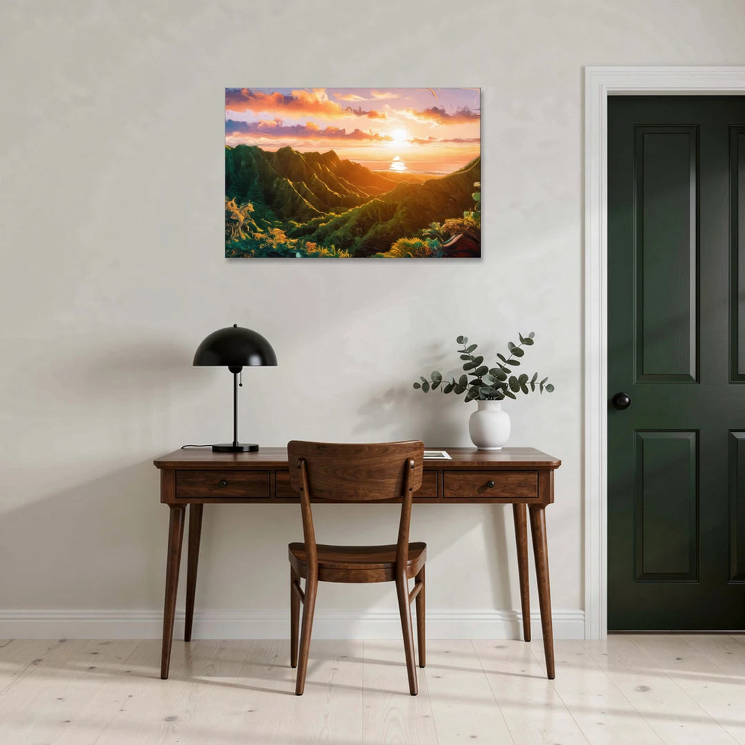 Honolulu Sunset Over Mountains - Canvas Wall Art - Office - 36x24