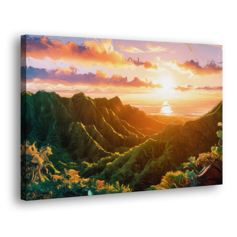 Honolulu Sunset Over Mountains - Canvas Wall Art - Side