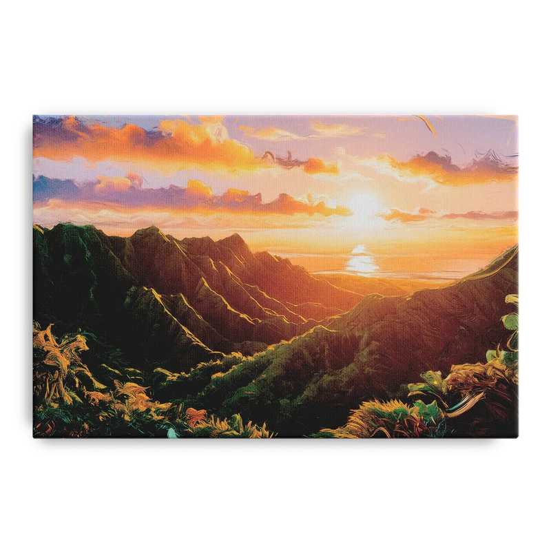 Honolulu Sunset Over Mountains Front - Canvas Wall Art