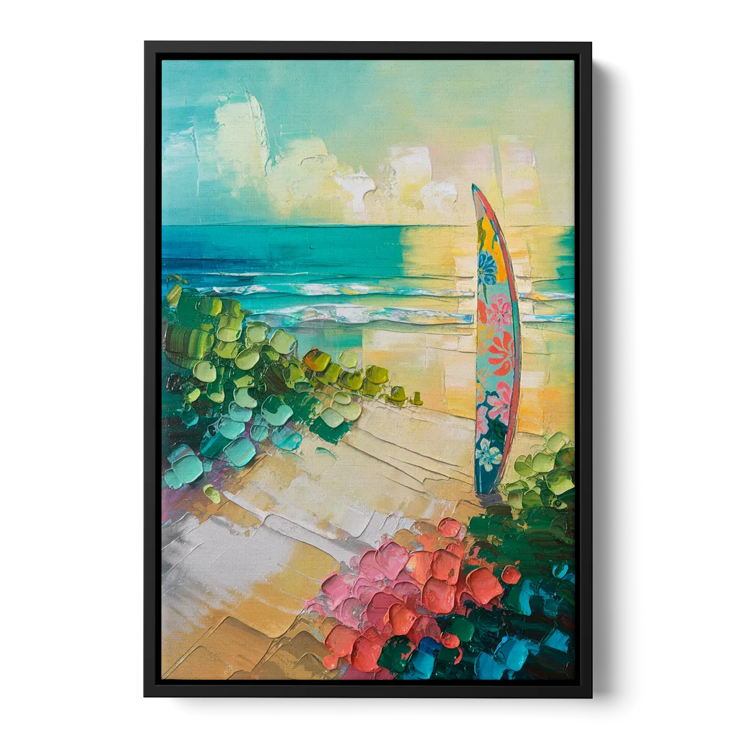 Honolulu Surfboard Vibes Front - Black Canvas Wall Art