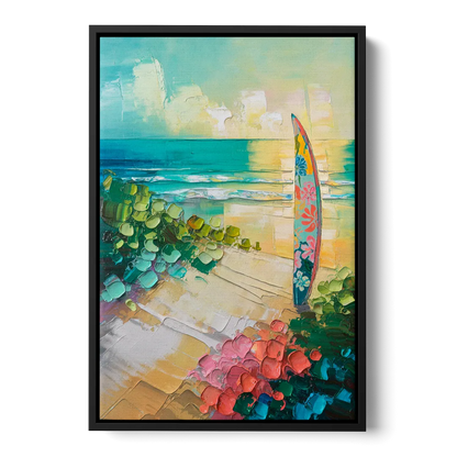 Honolulu Surfboard Vibes Front - Black Canvas Wall Art