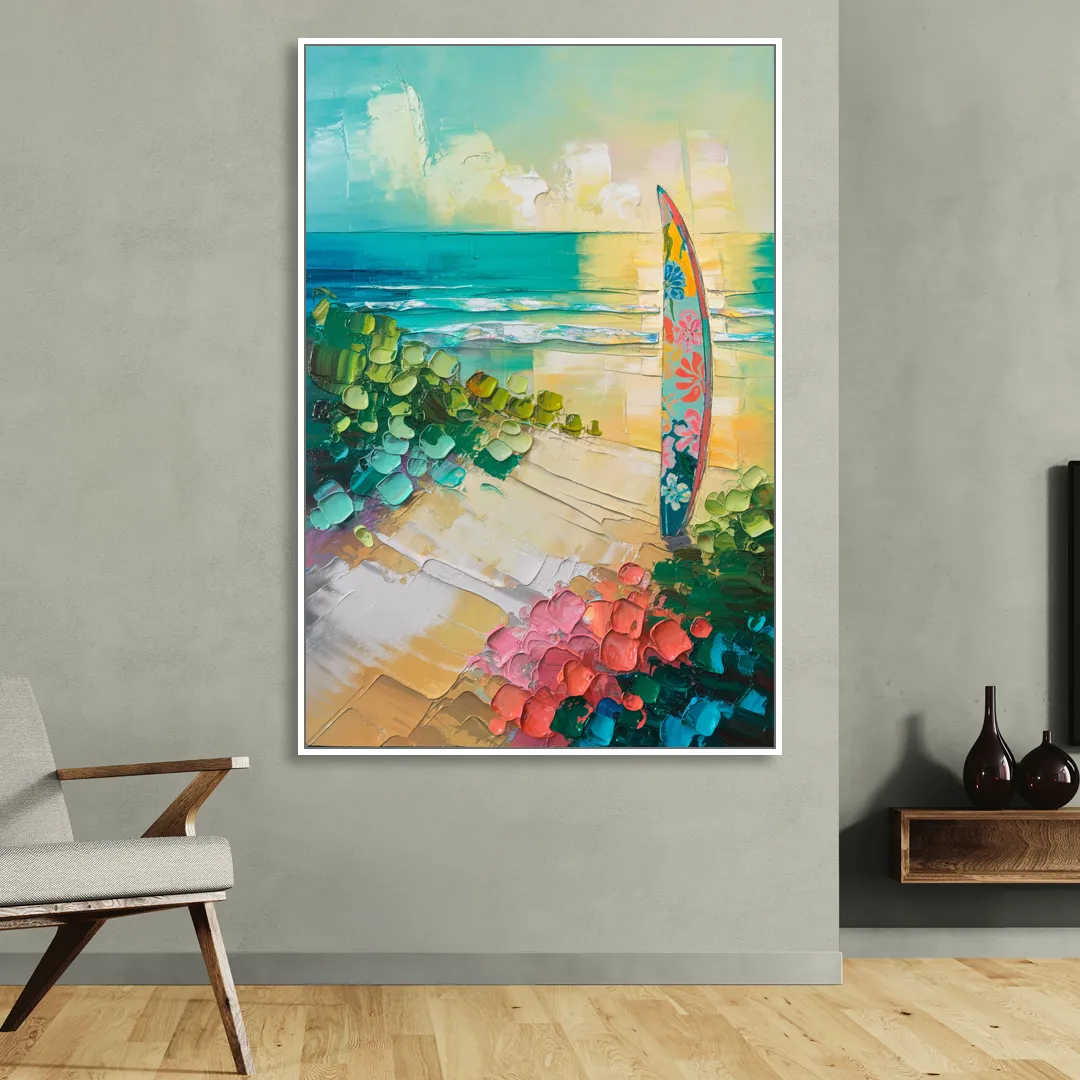 Honolulu Surfboard Vibes Living Room - White Canvas Wall Art