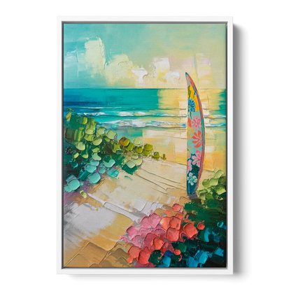 Honolulu Surfboard Vibes Front - White Canvas Wall Art