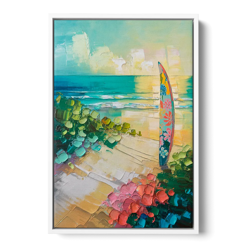 Honolulu Surfboard Vibes Front - White Canvas Wall Art