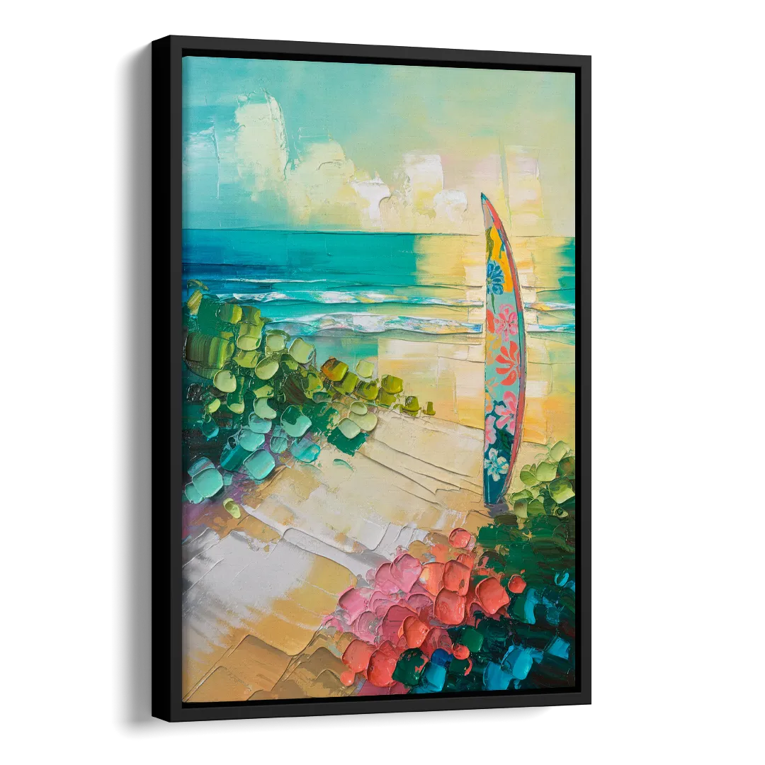 Honolulu Surfboard Vibes Side - Black Canvas Wall Art