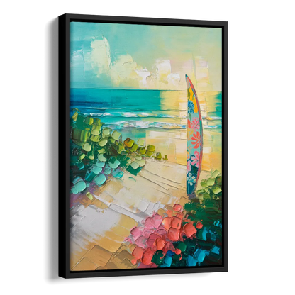 Honolulu Surfboard Vibes Side - Black Canvas Wall Art