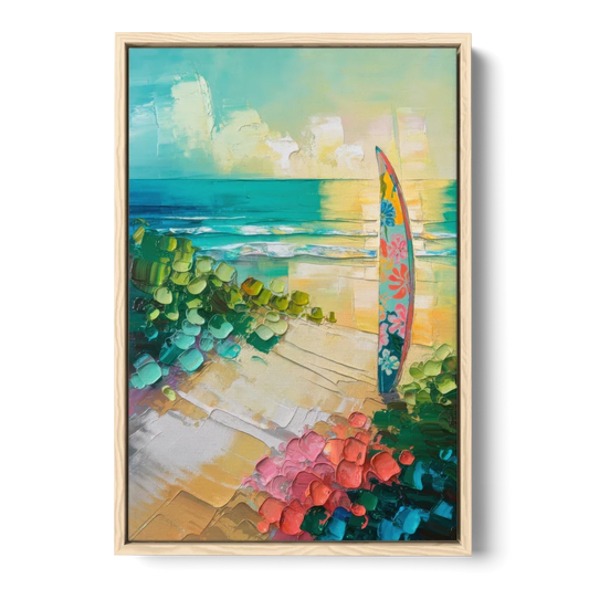Honolulu Surfboard Vibes - Oak Framed Canvas Wall Art - Front