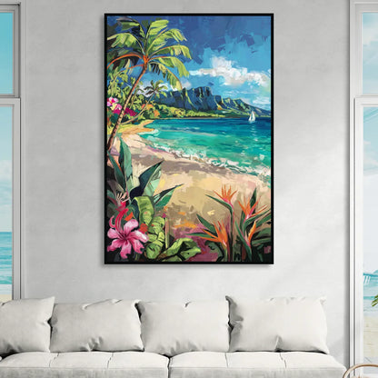 Honolulu Tropical Paradise Sitting Room - Black Canvas Wall Art