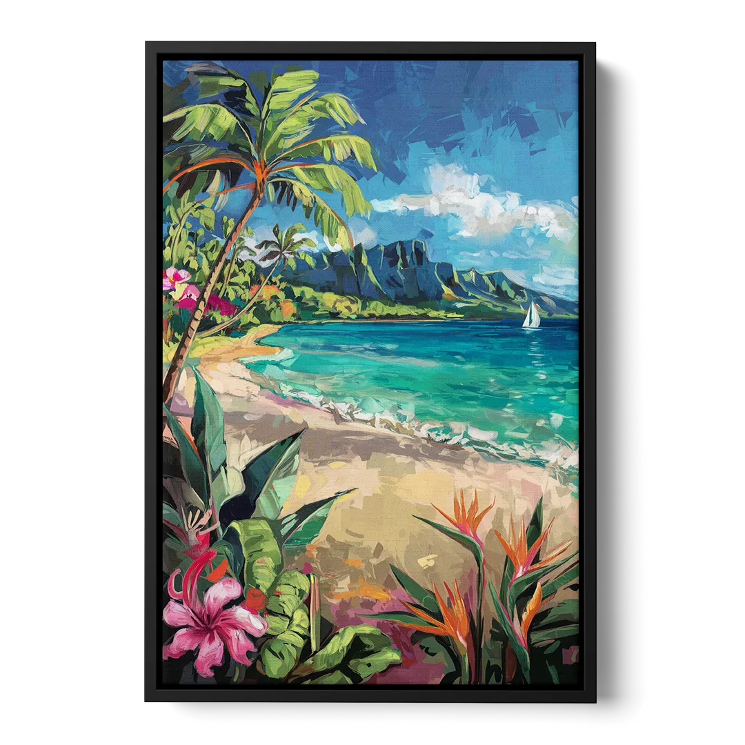 Honolulu Tropical Paradise Front - Black Canvas Wall Art