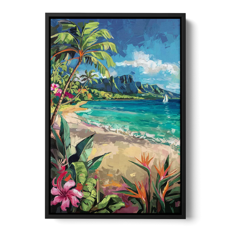 Honolulu Tropical Paradise Front - Black Canvas Wall Art